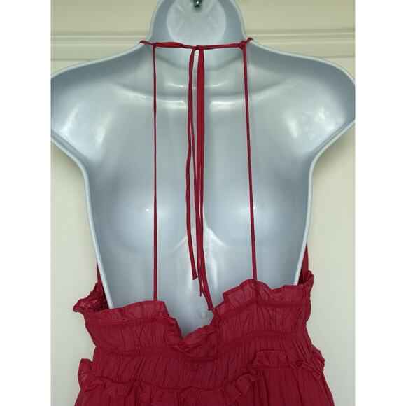 Zara NWT Hot Pink Mini Babydoll Sundress Ruffle Trim Spaghetti Tie Strap Sz M - Picture 5 of 16